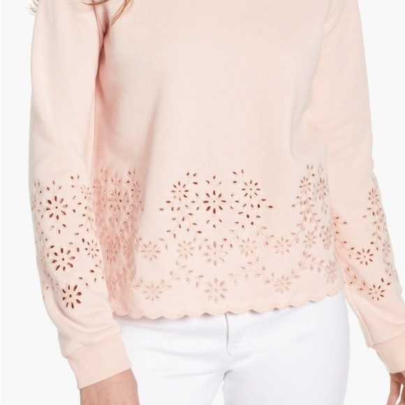 Rebecca Minkoff Soft Pink Morgan Scalloped Eyelet Crew Neck Sweatshirt - Picture 1 of 7